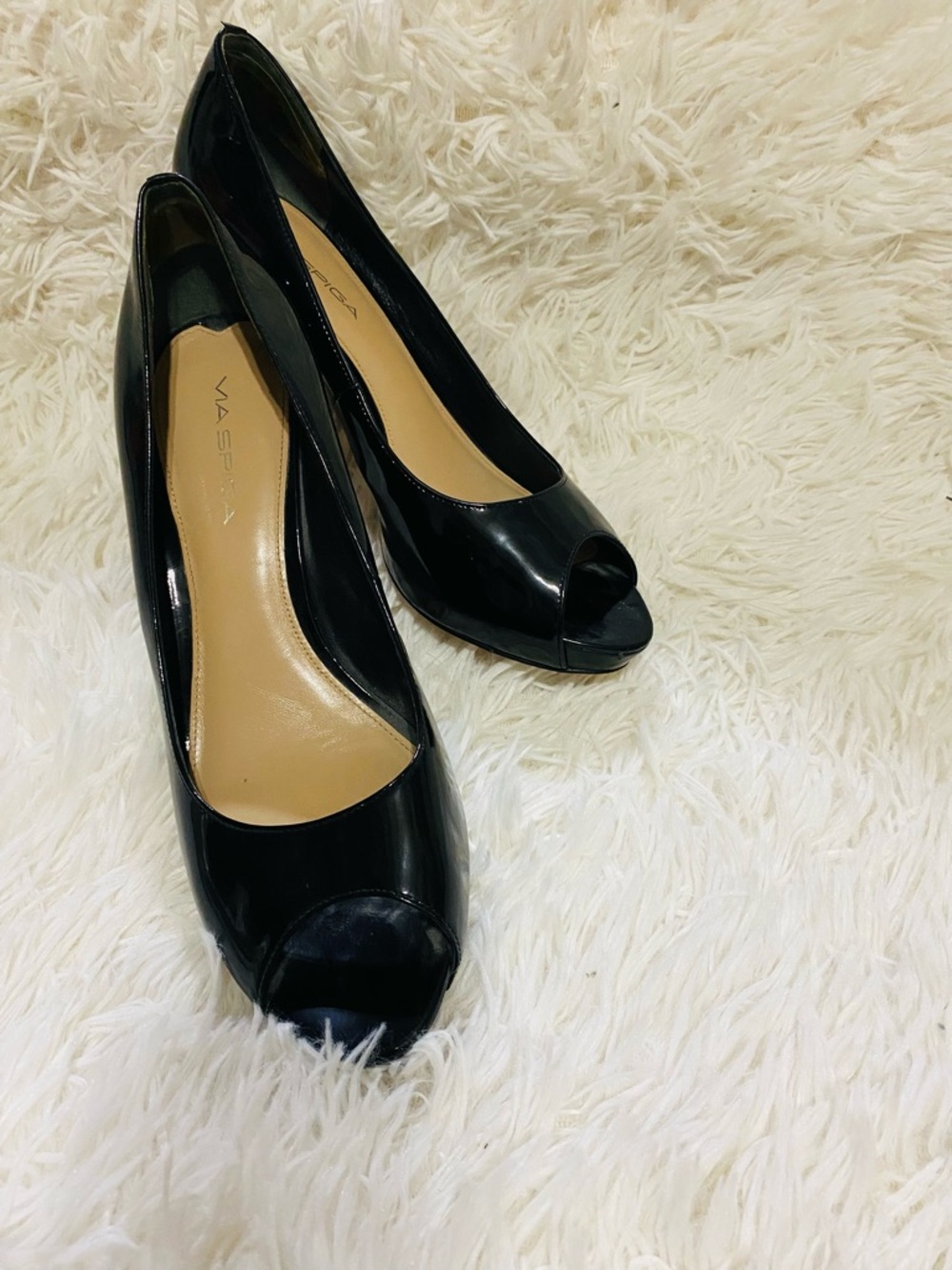 Via Spigo Black Patent Leather Peep Toe Pumps Heels 9M Italy - Picture 13 of 15